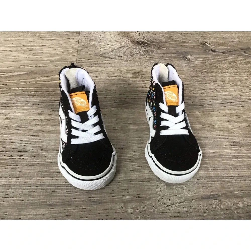 Vans Sk8-Hi Zip Ditsy Floral Black/Multi Toddler Size 4 Sneakers Zip Back